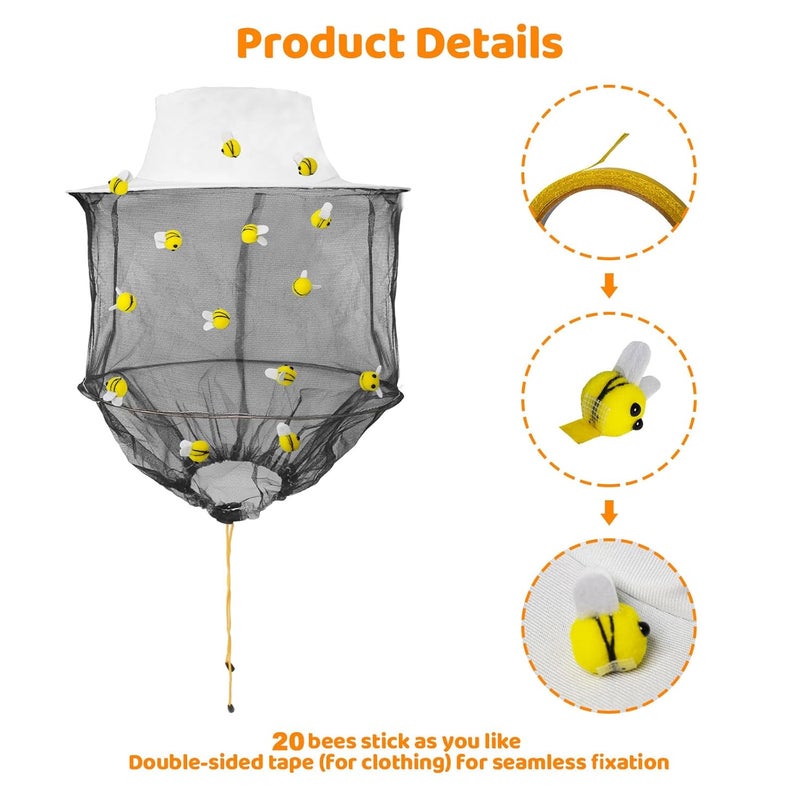 ANDES Hallowee Beekeeper Set Including 1 Pcs Bee Hat and Veil, 20 Pcs Wool Felt Bee,Insect Hats with Netting for Bee bee Keeper Adult Catcher Halloween Costume/22 Pcs - Image 4